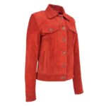 WeeBroz Women's Red Leather Biker Jacket Suede Trucker Style - Image 4