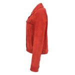 WeeBroz Women's Red Leather Biker Jacket Suede Trucker Style - Image 5