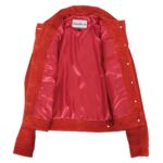 WeeBroz Women's Red Leather Biker Jacket Suede Trucker Style - Image 6
