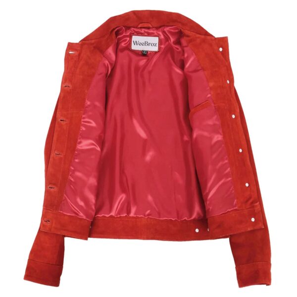 WeeBroz Women's Red Leather Biker Jacket Suede Trucker Style - Image 6