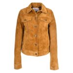 WeeBroz Women's Tan Leather Biker Jacket Suede Trucker Style