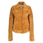 WeeBroz Women's Tan Leather Biker Jacket Suede Trucker Style - Image 4