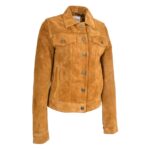 WeeBroz Women's Tan Leather Biker Jacket Suede Trucker Style - Image 5