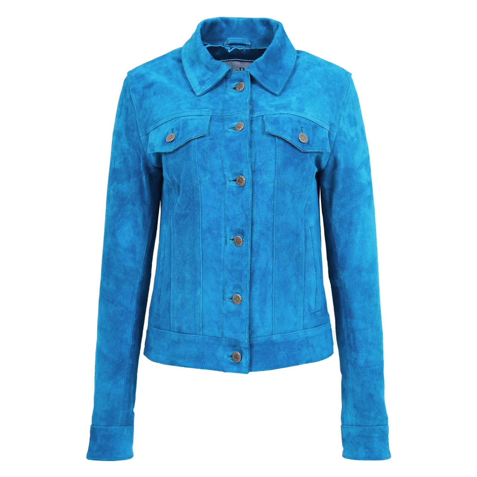 Womens-Soft-Suede-Trucker-Style-Jacket-Alma-Teal-Blue-1 WeeBroz Women's Teal Blue Leather Biker Jacket Suede Trucker Style - Image 1