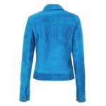 WeeBroz Women's Teal Blue Leather Biker Jacket Suede Trucker Style - Image 2