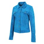 WeeBroz Women's Teal Blue Leather Biker Jacket Suede Trucker Style - Image 5