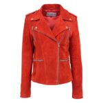 WeeBroz Women's Red Real Leather Biker Jacket Suede Biker Style