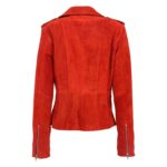 WeeBroz Women's Red Real Leather Biker Jacket Suede Biker Style - Image 2