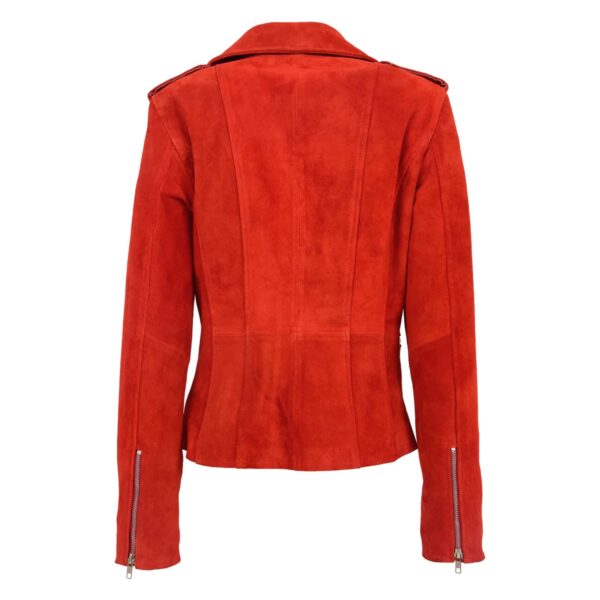 WeeBroz Women's Red Real Leather Biker Jacket Suede Biker Style - Image 2
