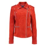 WeeBroz Women's Red Real Leather Biker Jacket Suede Biker Style - Image 3