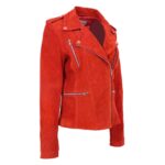 WeeBroz Women's Red Real Leather Biker Jacket Suede Biker Style - Image 4