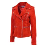 WeeBroz Women's Red Real Leather Biker Jacket Suede Biker Style - Image 5