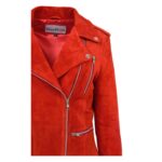 WeeBroz Women's Red Real Leather Biker Jacket Suede Biker Style - Image 7