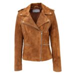 WeeBroz Women's Tan Real Leather Biker Jacket Suede Biker Style
