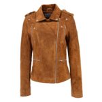 WeeBroz Women's Tan Real Leather Biker Jacket Suede Biker Style - Image 3