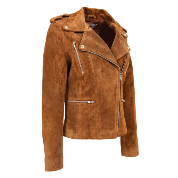 WeeBroz Women's Tan Real Leather Biker Jacket Suede Biker Style - Image 4