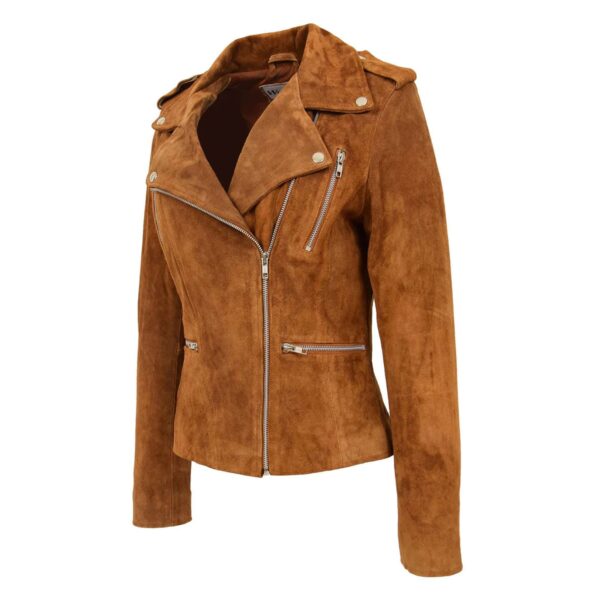WeeBroz Women's Tan Real Leather Biker Jacket Suede Biker Style - Image 5