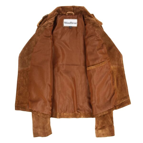 WeeBroz Women's Tan Real Leather Biker Jacket Suede Biker Style - Image 6