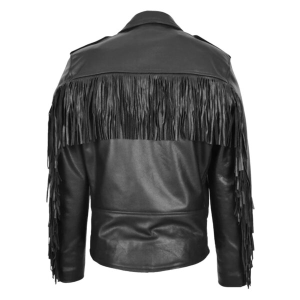 WeeBroz Men's Black Leather Biker Jacket Brando Jacket with Fringes Style - Image 3
