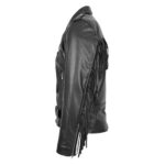 WeeBroz Men's Black Leather Biker Jacket Brando Jacket with Fringes Style - Image 5