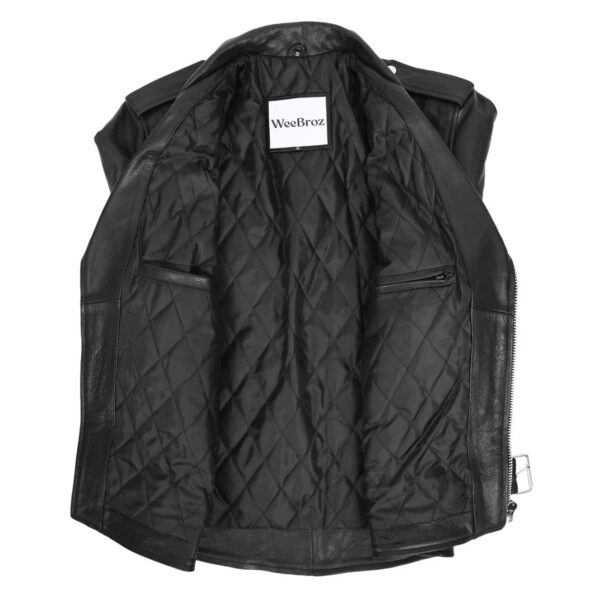 WeeBroz Men's Black Leather Biker Jacket Brando Jacket with Fringes Style - Image 6