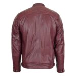 WeeBroz Men's Burgundy Leather Biker Jacket Standing Collar Style - Image 2