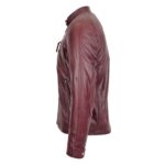 WeeBroz Men's Burgundy Leather Biker Jacket Standing Collar Style - Image 5