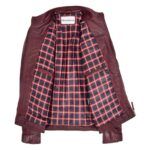 WeeBroz Men's Burgundy Leather Biker Jacket Standing Collar Style - Image 6