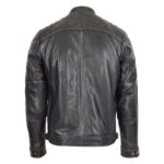 WeeBroz Men's Dark Brown Leather Biker Jacket Standing Collar Style - Image 2