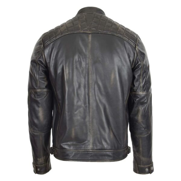 WeeBroz Men's Dark Brown Leather Biker Jacket Standing Collar Style - Image 2