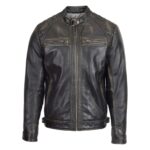 WeeBroz Men's Dark Brown Leather Biker Jacket Standing Collar Style - Image 3