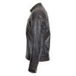 WeeBroz Men's Dark Brown Leather Biker Jacket Standing Collar Style - Image 5
