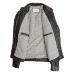 WeeBroz Men's Dark Brown Leather Biker Jacket Standing Collar Style - Image 6