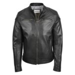 WeeBroz Men's Black Soft Leather Biker Jacket Casual Moto Style