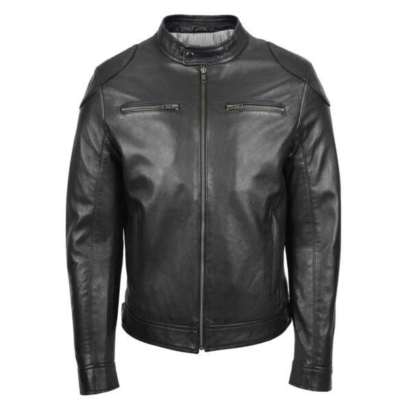 WeeBroz Men's Black Soft Leather Biker Jacket Casual Moto Style - Image 3