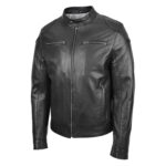 WeeBroz Men's Black Soft Leather Biker Jacket Casual Moto Style - Image 4