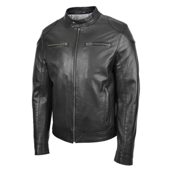 WeeBroz Men's Black Soft Leather Biker Jacket Casual Moto Style - Image 4