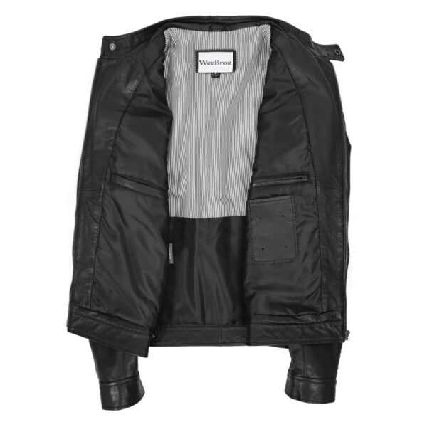 WeeBroz Men's Black Soft Leather Biker Jacket Casual Moto Style - Image 6