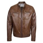 WeeBroz Men's Brown Leather Biker Jacket Casual Rider Style