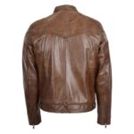 WeeBroz Men's Brown Leather Biker Jacket Casual Rider Style - Image 2