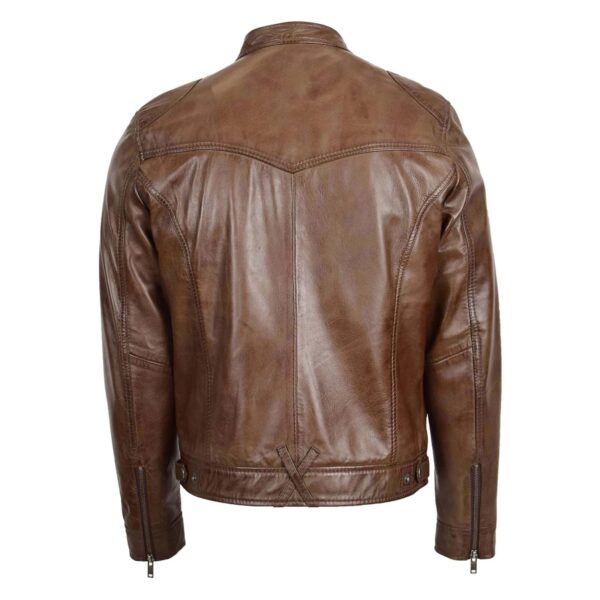 WeeBroz Men's Brown Leather Biker Jacket Casual Rider Style - Image 2