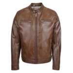 WeeBroz Men's Brown Leather Biker Jacket Casual Rider Style - Image 3