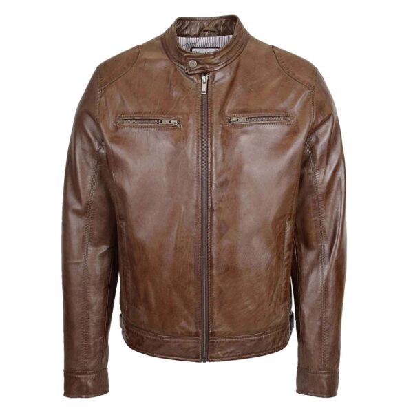 WeeBroz Men's Brown Leather Biker Jacket Casual Rider Style - Image 3