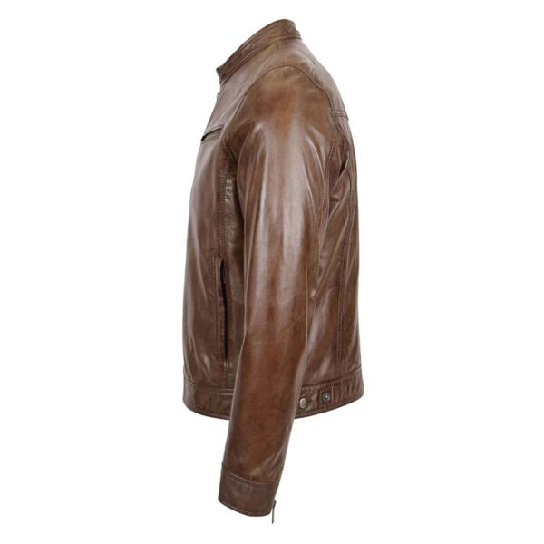 WeeBroz Men's Brown Leather Biker Jacket Casual Rider Style - Image 5