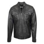 WeeBroz Men's Black Leather Biker Jacket Moto Rider Style