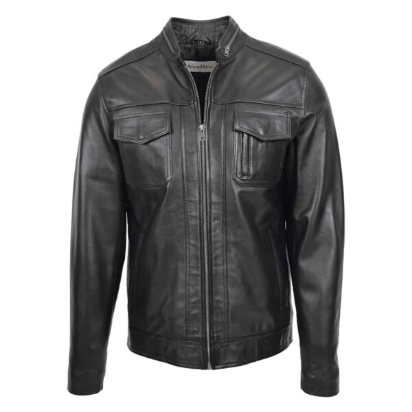 WeeBroz Men's Black Leather Biker Jacket Moto Rider Style - Image 1