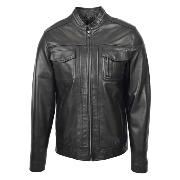 WeeBroz Men's Black Leather Biker Jacket Moto Rider Style - Image 3