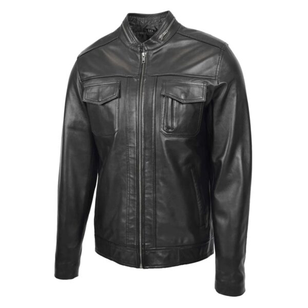 WeeBroz Men's Black Leather Biker Jacket Moto Rider Style - Image 4