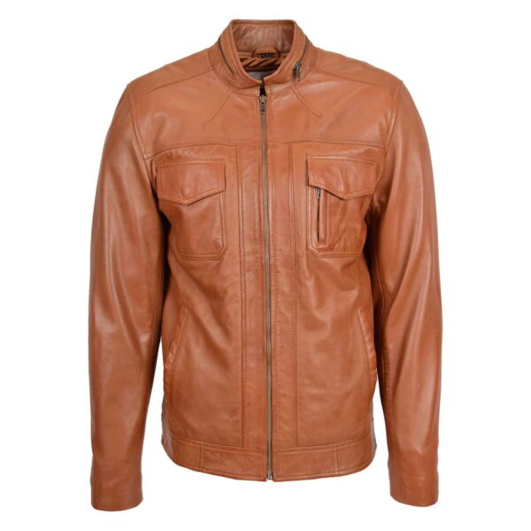 WeeBroz Men's Tan Leather Biker Jacket Casual Biker Style - Image 1
