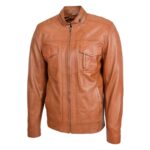 WeeBroz Men's Tan Leather Biker Jacket Casual Biker Style - Image 3